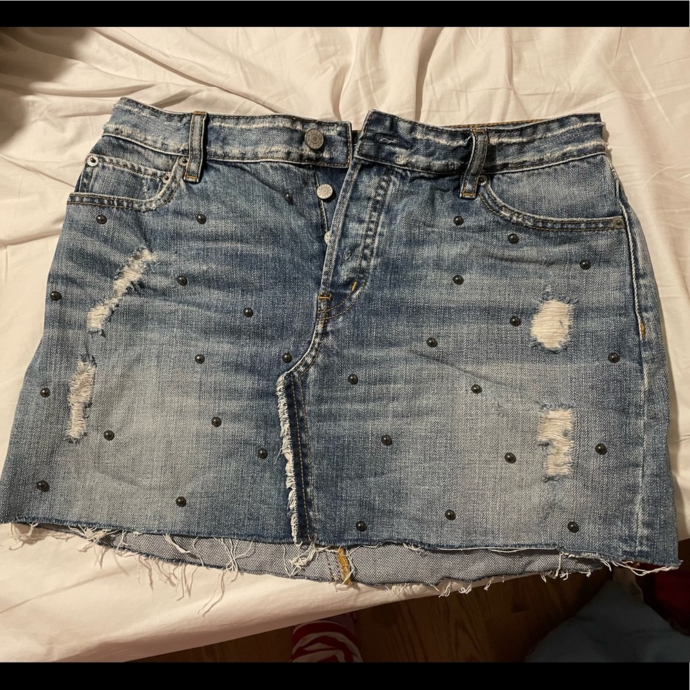 Destroyed denim studded Rails skirt